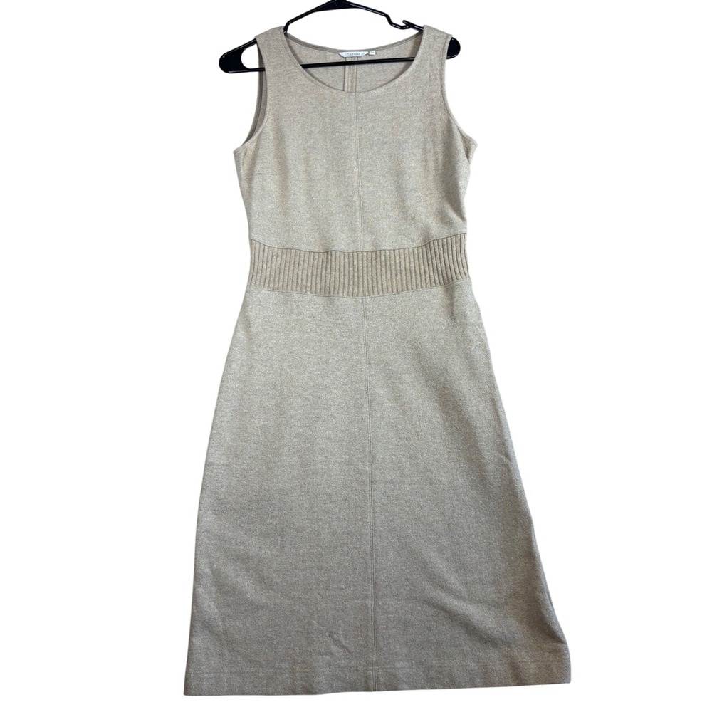Tatum EWA 63 Tan Oatmeal Wool Blend Ribbed Waist Sleeveless Knit Midi Dress 38